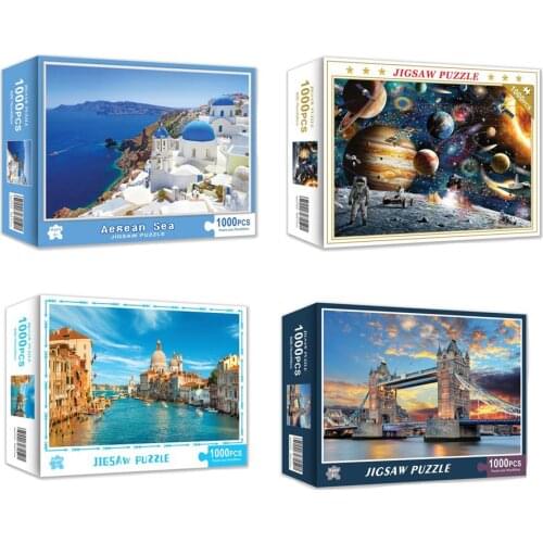 Jigsaw Puzzle 1000 Piece Big Size 70cm x 50cm London Twin Bridge, Venice, Aegean Sea, Space Stravel Pictures Brain Test Games