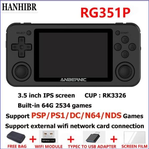 HANHIBR RG351P Retro Game Console RK3326 64G Open Source System PS1Video Game Handheld 3.5inch IPS Screen Game Player psp rg350p