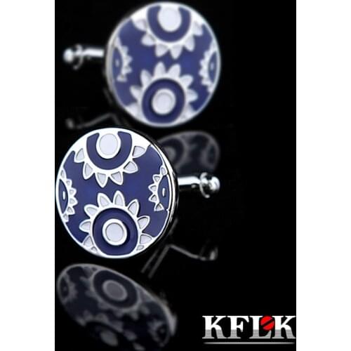 KFLK Jewelry French shirt Fashion cufflinks for mens Brand Blue Cuff link Wholesale Button Wedding High Quality guests