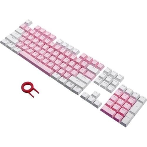 Double-Shot Injection 104 keys PBT Keycaps Pink White Color Keycaps for Mechanical Keyboard