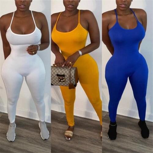 Solid Jumpsuit Women Summer 2021 Casual O Neck Sleeveless Pencil Pants Body Sportswear Fitness Bodycon Rompers Womens Jumpsuit