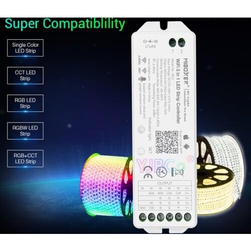 Miboxer 5 IN 1 WiFi LED controller WL5 2.4G 15A YL5 upgrade Strip dimmer For Single color, CCT, RGB, RGBW, RGB+CCT Led lamp tape