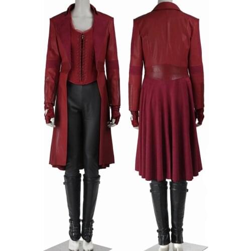 Adult Women Movie Civil War Cosplay Costume Scarlet Wanda Clothes Halloween Party Outfit Full Props With Shoe Covers