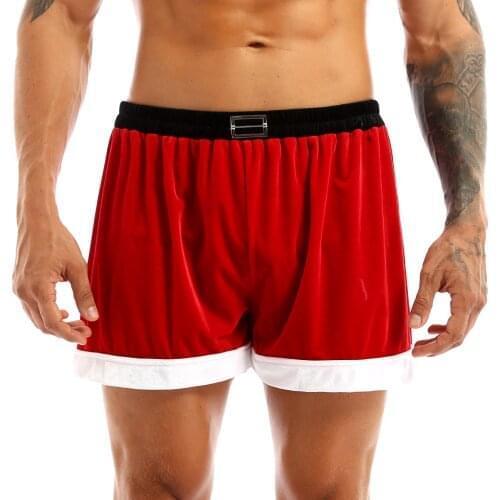 Red Mens Flannel Christmas Santa Claus Cosplay Costume Sexy Underwear Christmas Santa Boxer Shorts Panties Male Christmas Gift