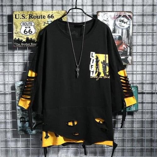 Hip Hop Creative T shirts Men Women 2021 Summer Japanese Style Hole T-shirts Streetwear Couple Tops Tees Male Black
