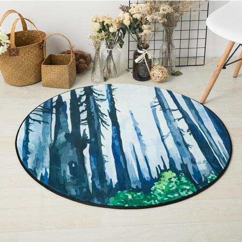 Nordic Forest Landscape Round Carpet For Living Room Computer Chair Floor Mat Cloakroom Area Rug Kids Play Tent Soft Carpets