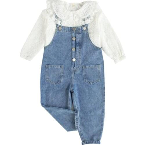 2021 Summer Autumn New Girls' Two Piece Suit Korean Clothing Childrens Jeans Baby Girl Clothes Long Sleeve Tunic Casual Pants