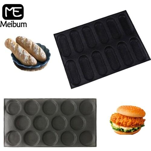 Meibum Hot Dog Hamburger Silicone Glass Fiber Mold Non Stick Perforated Bakeware Round Bread And Baguette Baking Tools Set