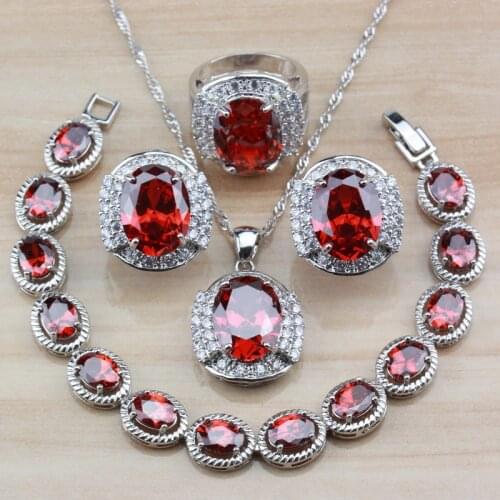 2020 New Oval Red Garnet Zircon Bridal Jewelry Sets For Women Costume Accessories And Independent Gift Box