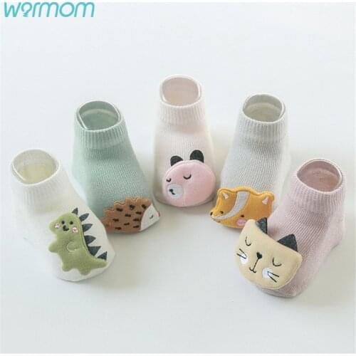 Warmom New Baby Boat Socks Autumn Winter Baby Non-Slip Floor Socks Cartoon Doll Socks Newborn Toddler Socks For Girls