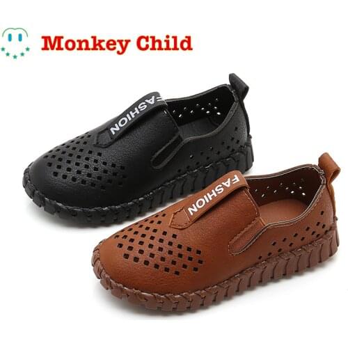 2021 Spring Autumn New style Bean shoes Boy Hollowed out Breathable fashion Small leather shoes British style