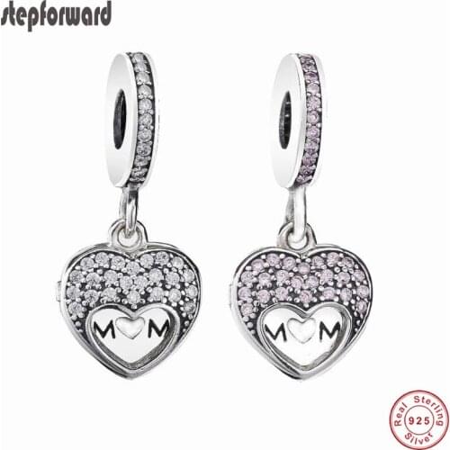 New Arrival Good Quality Love Mom Theme Silver Jewelries 925 Sterling Silver Mom Heart Charm Fit Bracelet