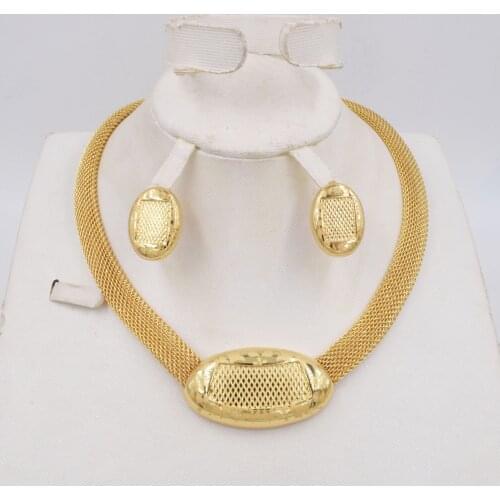 NEW High Quality Ltaly 750 Gold color Jewelry Set For Women african beads fashion necklace set earring jewelry