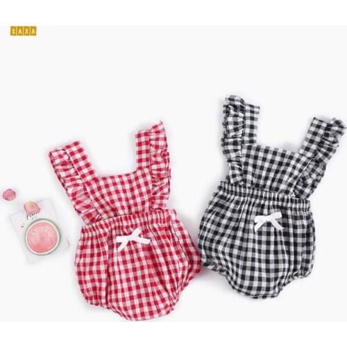 Baby girl clothes spring and summer baby romper plaid newborn jumpsuit strap baby onesies bodysuit for newborns newborn clothes