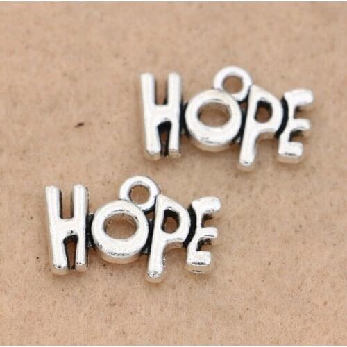 Hope Word Charm Pendant fit Bracelet Necklace Tibetan Silver Plated Jewelry DIY Making Accessories 12x18mm 10pcs