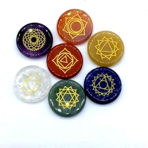 Natural Stone carved Chakra Pendants Round Shape purple Crystal Quartz lapis Choker Reiki 7 Chakra Stones Pendant Neckla