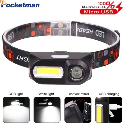 Drop Shipping Portable mini XPE+COB LED Headlamp USB Rechargeable Camping Head lamp Fishing headlight flashlight torch