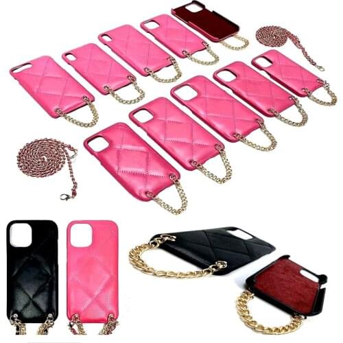 Luxury Metal Wrist Chain Hand Strap Phone Case For IPhone 12 Pro Max Ambskin Leather Back Cover For Iphone 11Pro XR Xs