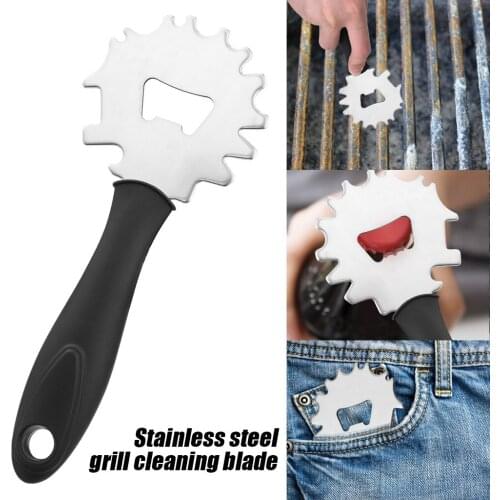 Stainless Steel BBQ Brush Tools for Cleaning Metal Grilling Smoker Oven Racks Barbecue Cleaning Scraper Built in Bottle Opener