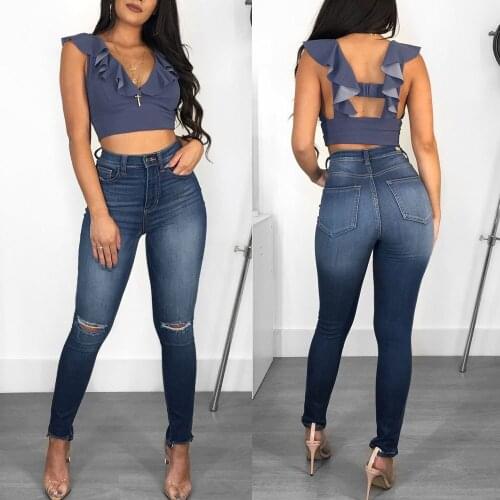 Blue Ripped Jeans Womens Tight-fitting Slim Pencil Pants 2020 Fall Best-selling High-quality Plus Size Feminine Pants