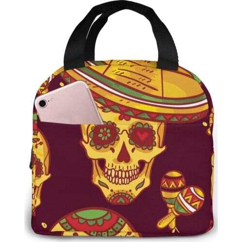 Cinco De Mayo Skull In Sombrero Day Of The Dead Cooler Bag Portable Zipper Thermal Lunch Bag Convenient Lunch Box Tote Food Bag