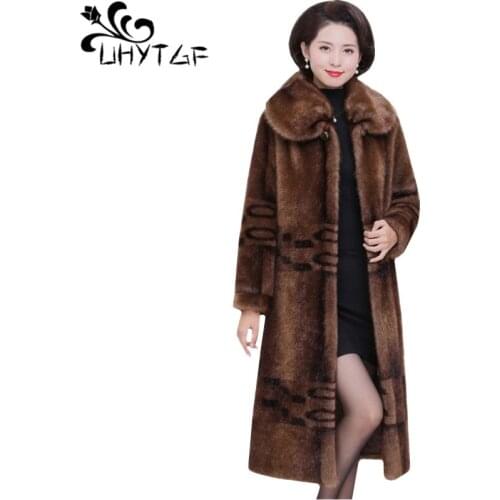 UHYTGF Imitate Mink fur winter Fur coat Women Mid-length casual thick warm quality fur jacket retro loose 5XL plus size coat 808
