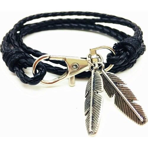 Leaf Khaki Black Design Vintage Fashion Cuff Bangle Retro Brown Woven Rope Men Leather Bracelets Women Jewelry Accessories