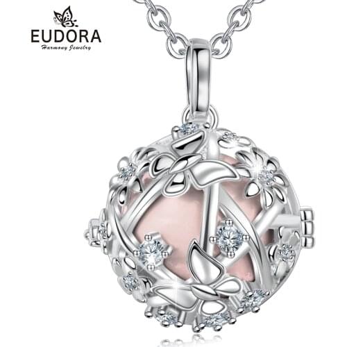 Eudora 20mm Harmony Bola Ball Cage Pendant Butterfly daisy flower cage necklace fit Chime Ball Jewelry For mom baby K358