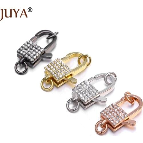 Juya Jewelry Making Lock Clasps Zirconia Gold Lock Shape Clasp Connector for DIY Accessories for Necklaces Woman Jewelry Charms