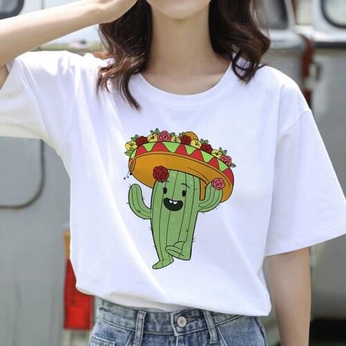Cactus balloon print female T-shirt Harajuku graphic T-shirt short-sleeved white fashion personality T-shirt