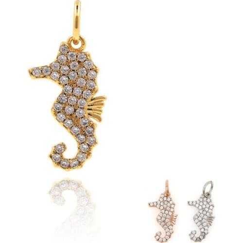 Seahorse Pendant, Micropavé CZ Pendant, Animal Crystal Rhinestone Necklace, DIY Jewelry Making, 19.2x8.7x1.2mm