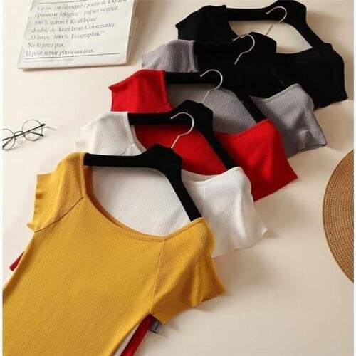 Women Plain Casual Summer Short Sleeve T-shirt Fashion Solid Half Sleeve Knitted Tops