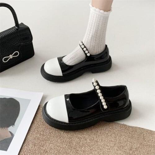 New Patent Leather Mix Color Mary Jane Shoes for Women 2021 Autumn Metal Chain Ankle Strap Lolita Shoes Woman Platform Flats