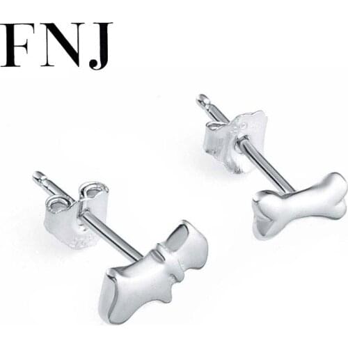 FNJ 100% 925 Silver Dog Earring Bone Women Jewelry S925 Sterling Silver boucle d'oreille Asymmetrical Stud Earrings
