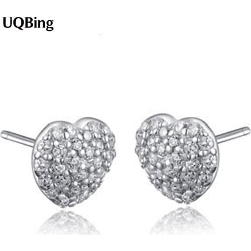 Silver Earrings Temperament 925 Sterling Silver Full Crystal Rhinestone Heart Stud Earrings For Women Good Jewelry Brincos