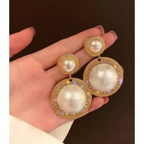 Trend Big Pearl Earrings Female Exaggerated White Round Pearl Wedding Pendant Earrings Fashion Korean Jewelry Earrings