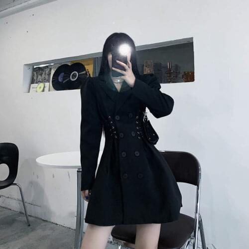 Spring Autumn Polyester Womens Dress Turn-Down Collar Long Sleeve Cardigan Button Black Solid Fashion Office Lady Dress