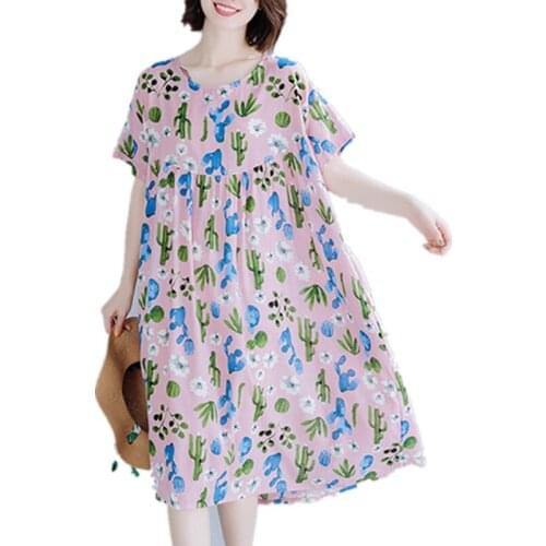 Print Floral Holiday Travel Casual Beach Style Dress 2021 New Arrival Loose Summer Dress Cotton Linen Vintage Women Midi Dress