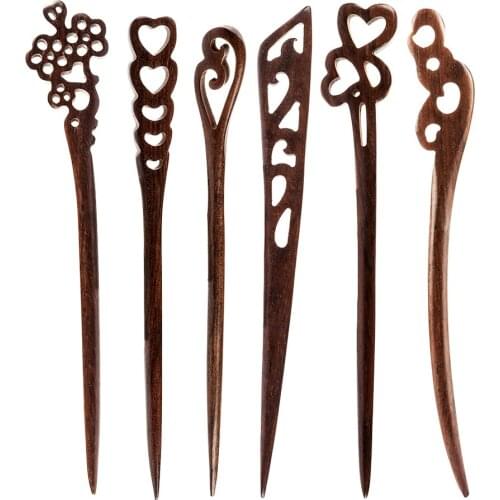 1PC Retro Style Sandalwood Carved Chopstick Handmade Women Hairpins Hairs Clips Barrettes Hair Styling Tools Accessories