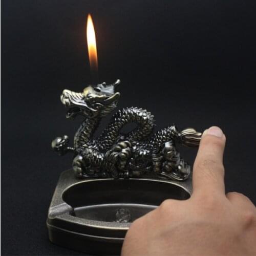 2-in-1 Sailing Ashtray Lighter Set Can Be Filled with Butane Flame Lighter Smoking Office Decoration Dragon-shaped Pegasus Shape