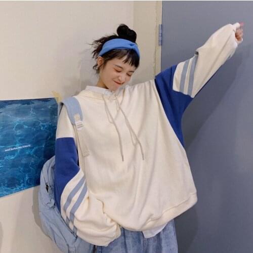 2551# [Real Shot 6535 Cotton] Super Fire CEC Hooded Autumn Sweater Female Korean Style Ins Loose Color Matching Top