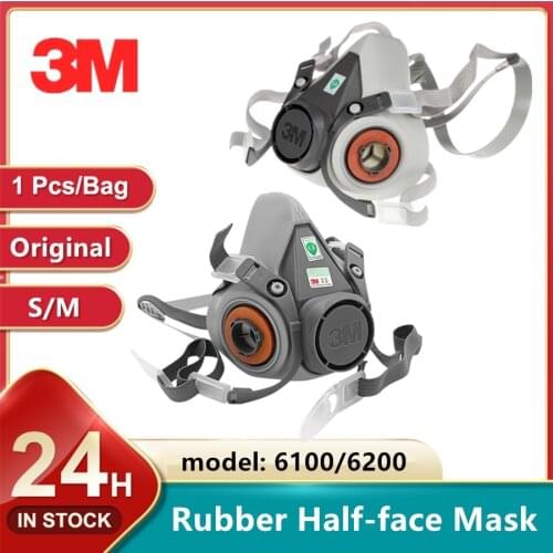 3M Genuine 6200 6100 Gas Mask for Spray Paint Decoration Chemical Dust Mask Protect Respirator Size S M Reusable Half Mask