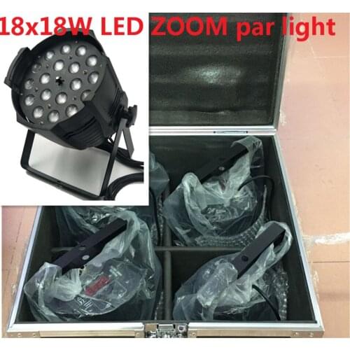 4pcs 18x18W Zoom LED Par Lights with 1 flight case rgbwa uv 6in1 led par light dj dmx Controller lights Led Zoom Par Light