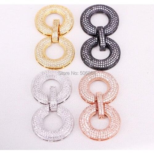 5PCS Fold Over Clasp Double Circle CZ Pave Bracelet Clasp, Interlocking Fastener/Clasp, CZ Buckle Clasp Accessories