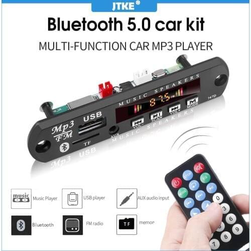 JTKE Wireless Bluetooth 5.0 MP3 WMA Decoder Board 5V 12V Car Audio USB TF FM Radio Module Color Screen MP3 Player