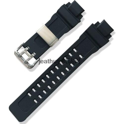 Jeathus bracelet silicone rubber watchband replacemenr for casio GW-4000/GA-1000/GW-A1000/GW-A1100/G-1400 black pu strap