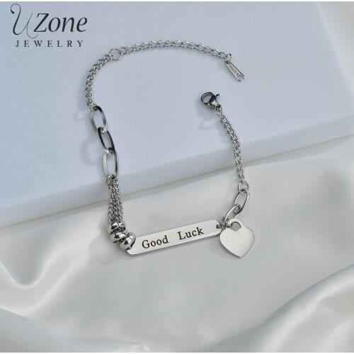 UZone Custom Engraving Name Girls Stainless Steel Bracelet Good Luck Love Lock Pendant Bracelets for Women Birthday Gift Jewelry