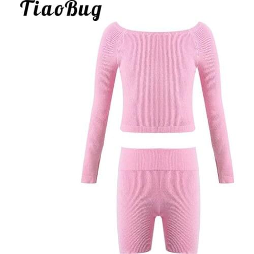 Kids Solid Color Winter Warm Knit Sweater Long Sleeve Thermal Tops with Shorts Girls Ballet Dress Training Gymnastics Dancewear