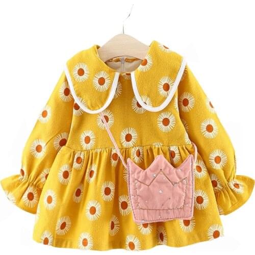 Girls Dresses Clothes Winter Fall Long Sleeve Dress For Children Kids Costumes Baby Rompers Bag Vestidos Nina Robe Bebe Fille