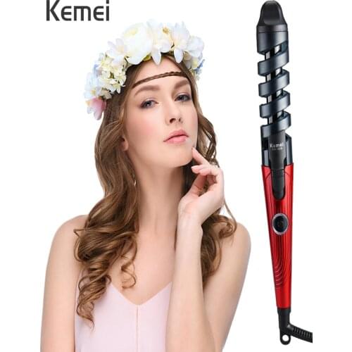 Kemei Electric Curling Iron Hair Curler Beauty Wand Ceramic Barrel Magic Pro Spiral Ceramic Hair Crimper Styling Tools D40